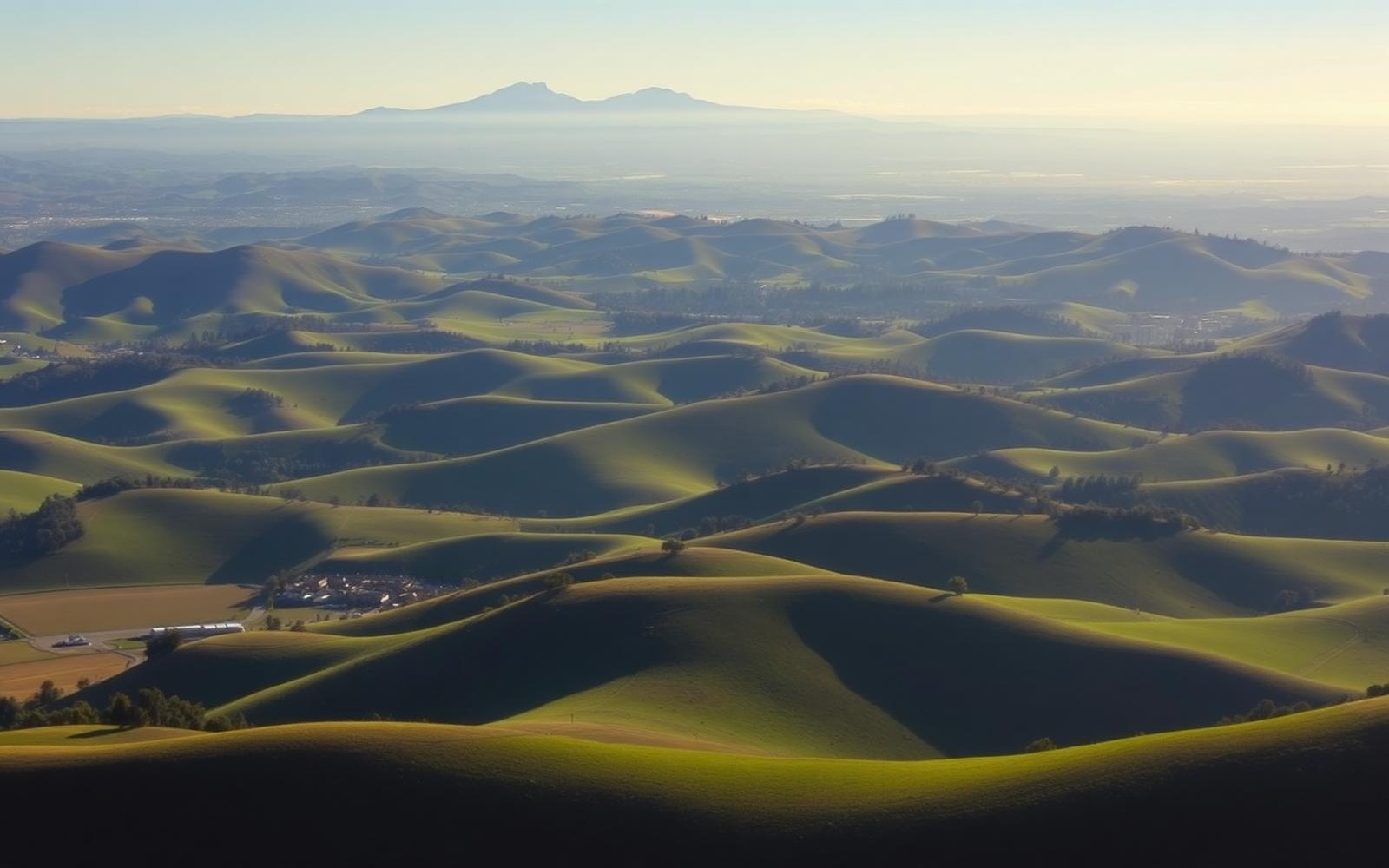 Rolling green hills of Marin County near Novato with Mount Burdell in the distance