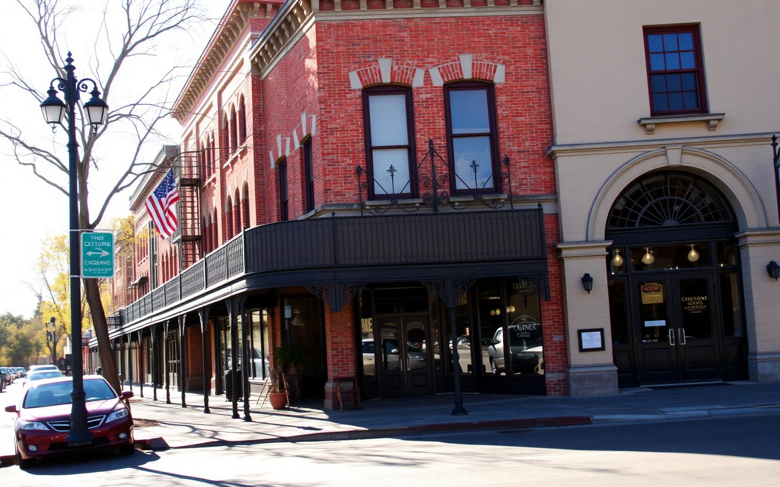 Historic downtown Petaluma iron-front buildings on a sunny day